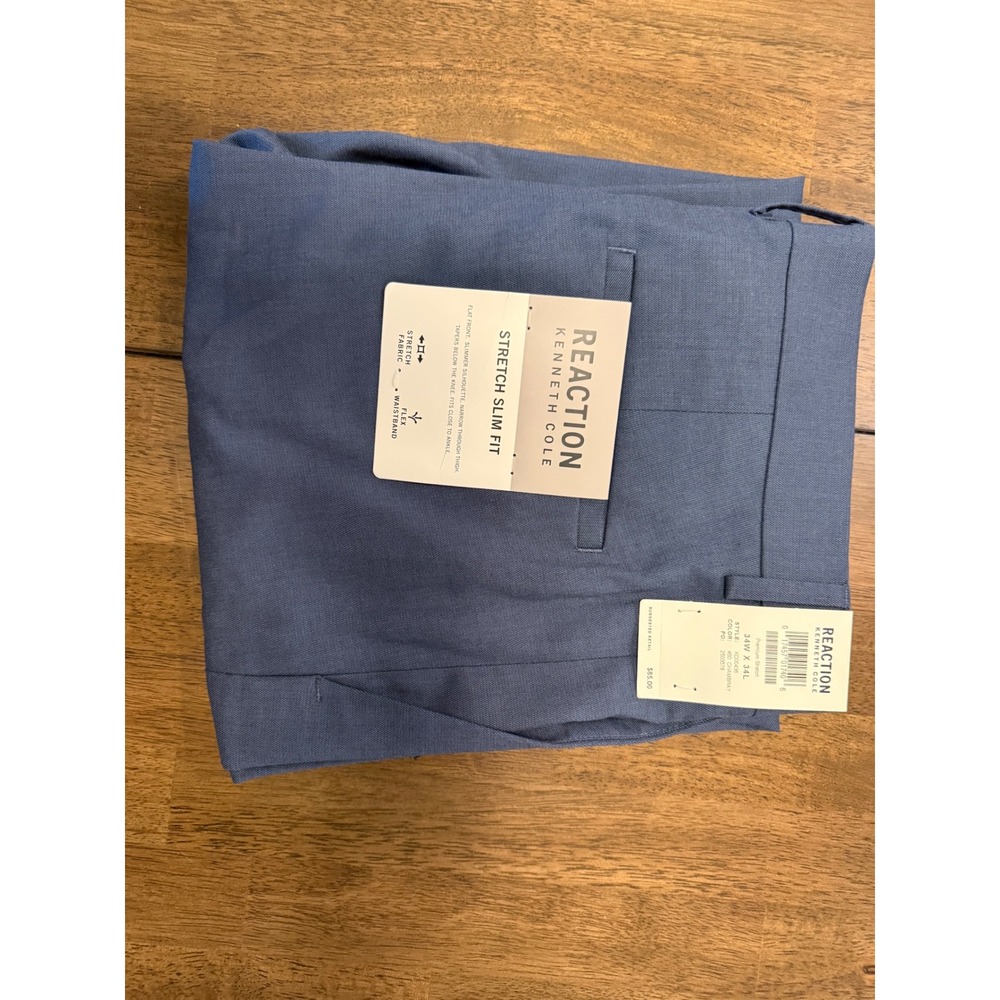Kenneth Cole Reaction Mens Stretch Slim Fit Pants Blue Chambray 34x34 NWT - Picture 6 of 6